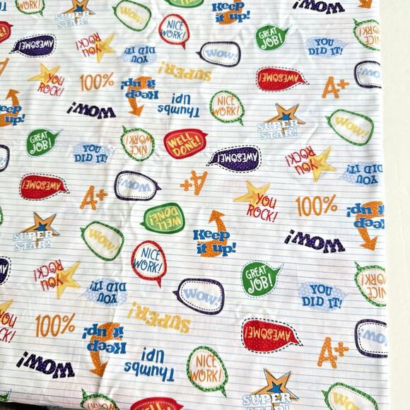 Encouraging Words School Notebook Fabric Congratulations Cotton Fabric BTY - Picture 1 of 5